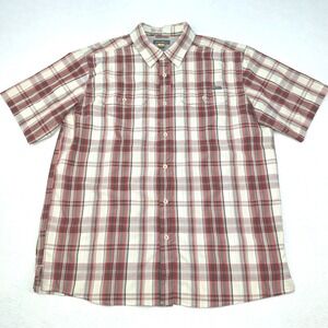 Eddie Bauer Shirt Mens Large Red Plaid Button Up Short Sleeve Vented Outdoor